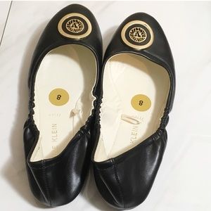 Anne Klein Black Flats W/Gold Monogram Size 8